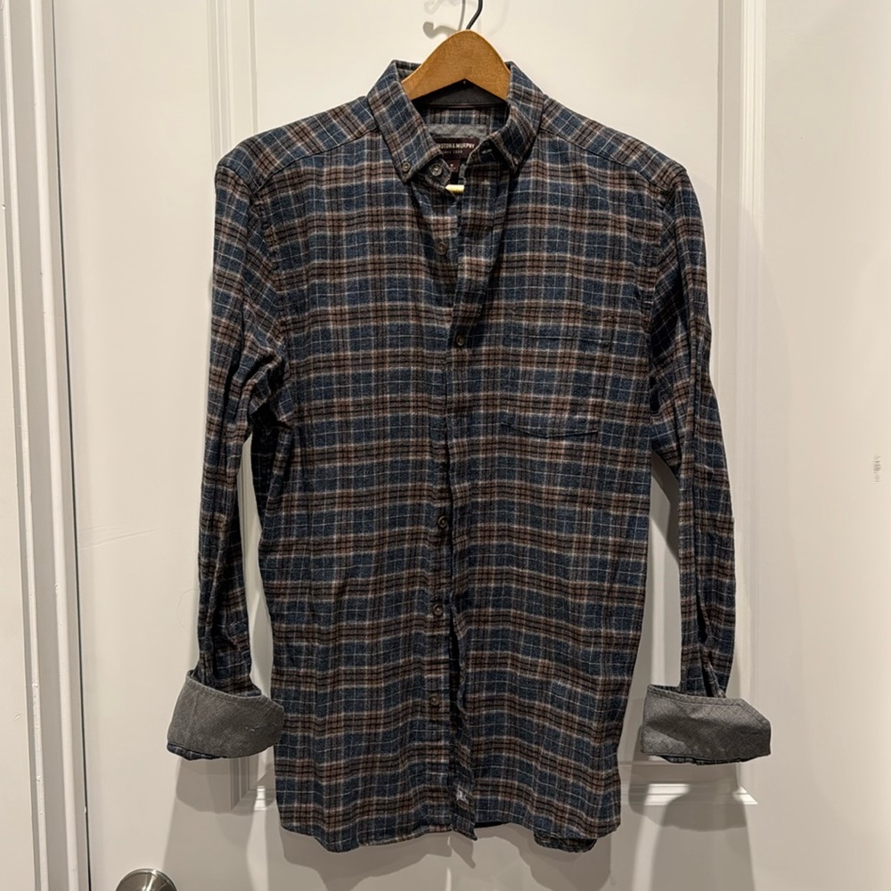 Johnston & Murphy Long Sleeve Button Down Plaid Shirt